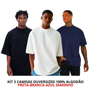 Kit 3 Camisetas Masculina Oversized Básica 100% Algodão Premium Alta Qualidade